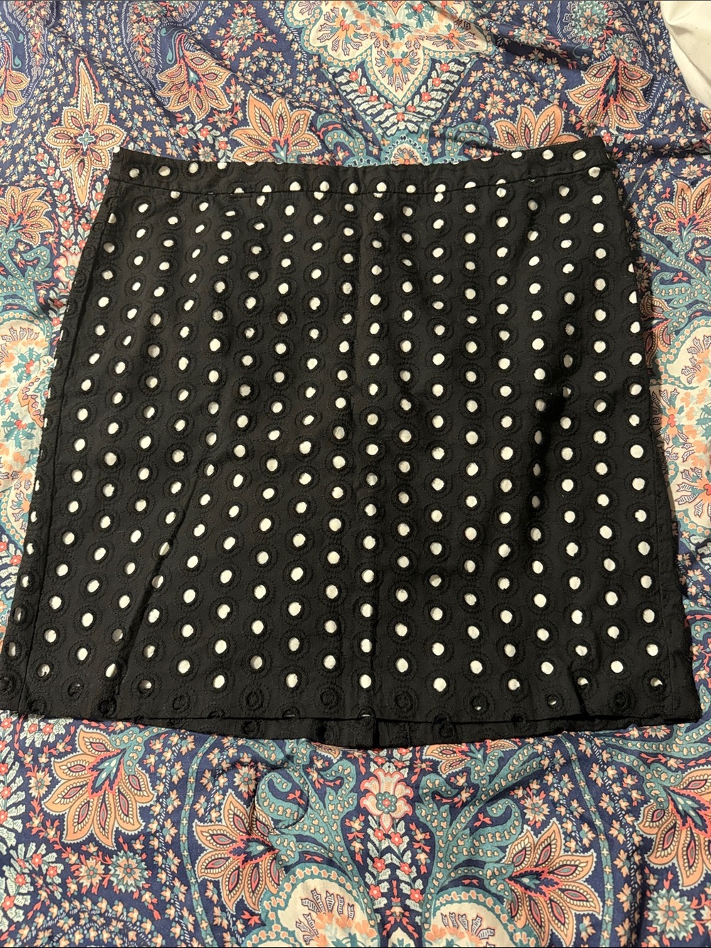 LOFT Black Mini Skirt with White Polka Dots
